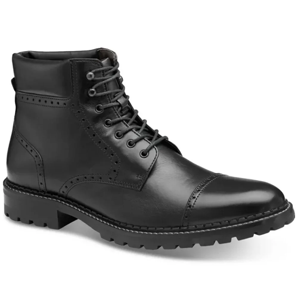 Johnston & Murphy Garrison Black Leather Brogue Cap Toe Boot. Sz: 10